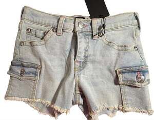 True Religion Maisie Mid Rise Raw Edge Denim Cargo Shorts girls Size 8